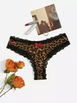 Сексуальное женское белье большого размера с леопардовым принтом, кружевные женские трусы, сексуальное искушение 1XL цветной печати леопарда
