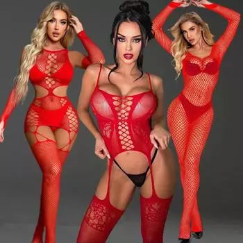 Сексуальное женское белье цельное женское нижнее белье красное прозрачное открытое промежность эротические чулки для секса порно боди XXS