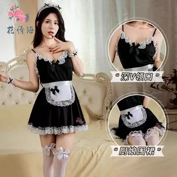 Сексуальное женское белье черное чистое похотливое сексуальный костюм горничной косплей для постели соблазнение женщина One Size