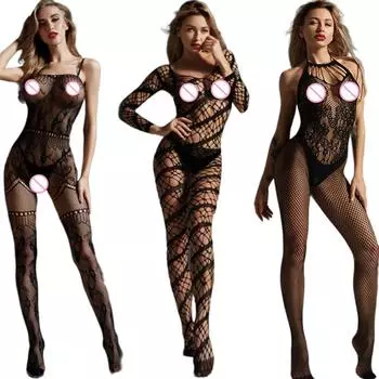 Сексуальное женское белье Комбинезоны женские Открытые промежности Ажурные прозрачные чулки Нижнее белье Клубные эротические пижамы Костюмы Комплект XXS