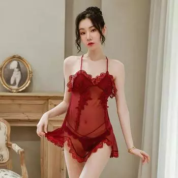 Сексуальное женское белье Кружева Сексуальная перспектива Сетчатая ночная рубашка на слинге One size