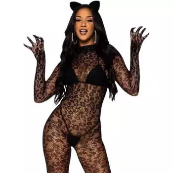 Сексуальное женское белье Lenceria Bodysuit Женский наряд Leopard Black Fishnet Bodystocking Catsuit Teddy Body Stocking Нижнее белье Костюмы over size