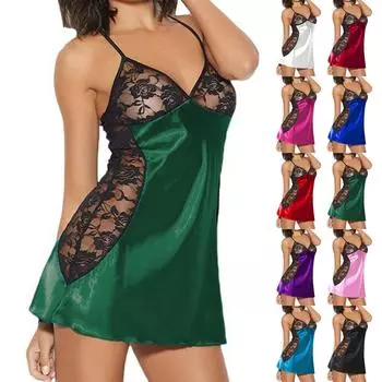 Сексуальное женское белье, модная кружевная лоскутная ночная рубашка, сексуальный комплект L чёрный