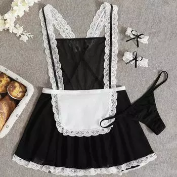 Сексуальное женское белье, платье горничной, женское сексуальное кружевное платье на слинге, сиамские стринги, нижнее белье, юбка, платье, наряд S