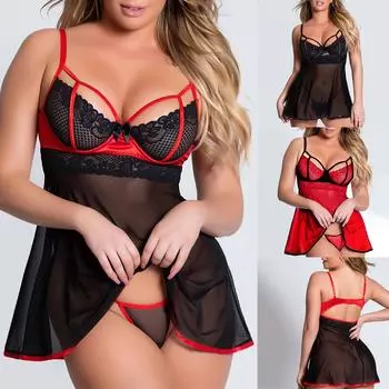 Сексуальное женское белье Сексуальная юбка на подтяжках Сексуальная ночная рубашка Большая пижама L чёрный