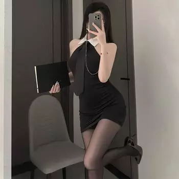 Сексуальное женское белье Сексуальная униформа секретаря Французская юбка-мешок с открытой спиной Горячий соблазн Свободный страстный костюм average size
