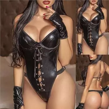 Сексуальное женское белье, сексуальное нижнее белье для женщин, экзотическое платье из искусственной кожи, Babydoll Lenceria, сексуальные костюмы, секс-клубная одежда, одежда для сна, большие размеры L