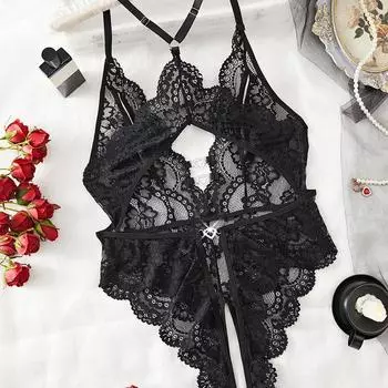 Сексуальное женское белье Сексуальное открытое кружевное соблазнительное кружевное глубокое V-образное боди с открытой спиной Униформа S