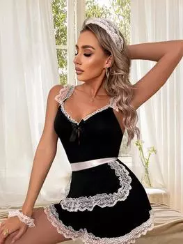 Сексуальное женское белье, сексуальное женское черное кружевное бельё, соблазнительная горничная, косплей S