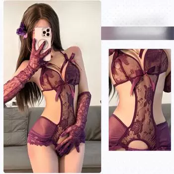 Сексуальное женское белье Сексуальное кружевное боди без трусиков Кровать Страсть Позор Униформа Соблазнительный наряд Открытая промежность One size