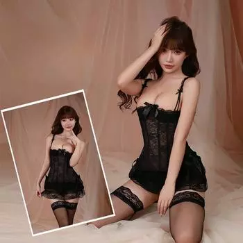 Сексуальное женское белье сексуальное кружевное соблазнительное жилетное платье-пижама горячая полая униформа флирт горничная One size
