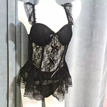 Сексуальное женское белье Сексуальные милые симпатичные тонкие корсеты с подвязками Fishbone Bow Lace Perspective Babes One size