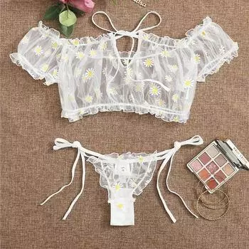Сексуальное женское белье Сексуальный маленький цветочный кружевной комплект из двух частей S