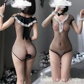 Сексуальное женское белье Сексуальный комбинезончик Hollow Mesh Cute Bunny Косплей Соблазнение Горячая страсть Костюм average size (80--62.5 kg)
