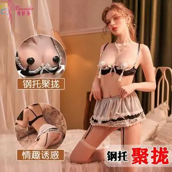 Сексуальное женское белье Сексуальный стальной поднос Униформа горничной Кровать Три точки соблазнения Чистая страсть Костюм Пижама Капля крови Женщина One size