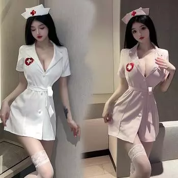 Сексуальное женское белье Страсть Медсестра Нижнее белье Косплей Глубокий V Горячий Сексуальный Соблазн Кровать Платье Комплект One size