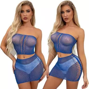 Сексуальное женское белье Стразы Babydolls Комплект Пижамы Сетчатое прозрачное сексуальное платье Нижнее белье Эротические сексуальные костюмы Новые One Size