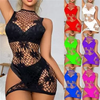 Сексуальное женское белье Узкая юбка Полая перспектива Сексуальный костюм платья Твердый чулок для тела Ажурный бюстгальтер