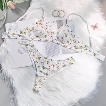 Сексуальное женское белье Вязаное сексуальное пасторальное платье с маленьким цветочным принтом M