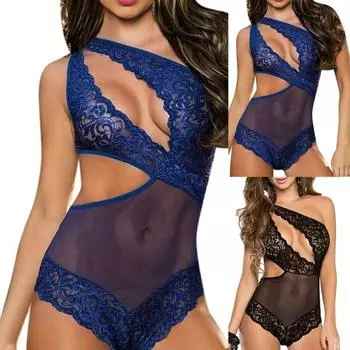 Сексуальное женское боди без рукавов с прозрачным кружевным вырезом на одно плечо, одежда для сна