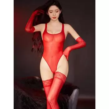 Сексуальное женское боди с высоким вырезом, тонкое прозрачное, глянцевое, гладкое, эластичное, для танцев, корректирующее трико с чулками в перчатках One Size