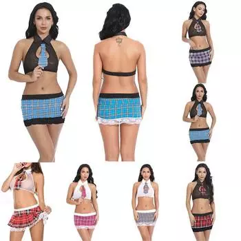 Сексуальное женское косплей-белье, комплект студенческой униформы, женский укороченный топ-рубашка, костюм Red(1*Top+1*Dress+1*Tie),XL