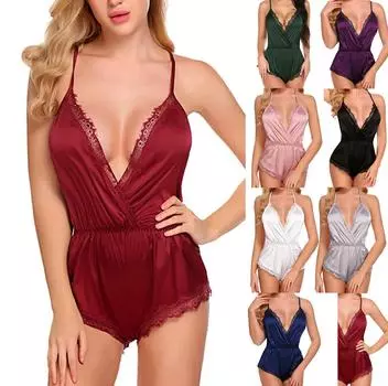 Сексуальное женское кружевное атласное боди, сексуальное нижнее белье Тедди, комбинезон с открытой спиной, нижнее белье L