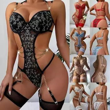 Сексуальное женское кружевное боди с цветочным принтом, комбинезоны, нижнее белье Babyboll S чёрный