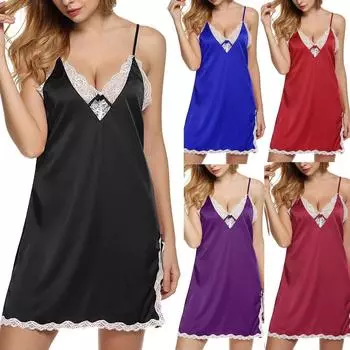 Сексуальное женское нижнее белье, атласная кружевная сорочка, ночная рубашка Babydoll, юбка для сна