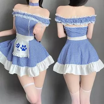 Сексуальное женское нижнее белье чистое желание стиль раб халат бесплатная страсть кровать пижама униформа комплект 2782 One size (80-60kg)