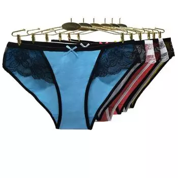 Сексуальное женское нижнее белье, хлопковые повседневные трусы с низкой талией, прозрачные кружевные женские трусики, 6 шт./лот M