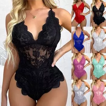 Сексуальное женское нижнее белье из цельного кружева с открытой спиной Эротическое нижнее белье Боди Пижамы Экзотика XXXL