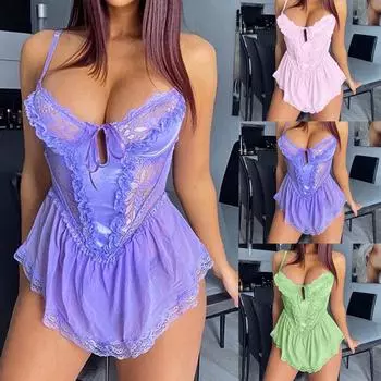 Сексуальное женское нижнее белье, однотонное кружевное сексуальное платье с подтяжками, пижамы, нижнее белье XXL зелёный