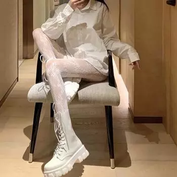 Сексуальное женское нижнее белье, прозрачные белые колготки, летние легкие сетчатые колготки с ажурным узором для женщин в стиле Лолиты One Size чёрный