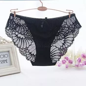 Сексуальное женское нижнее белье с заниженной талией, женские трусики-хипстеры, сексуальные полые кружева, милый бант M чёрный