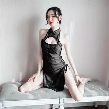 Сексуальное женское нижнее белье с ремешками, соблазнительная одежда, Республика Китай, боковые разрезы, полый ципао, винтажный ципао, вышивка one size fits all