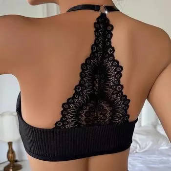 Сексуальное женское нижнее белье с открытой спиной, ребристые бюстгальтеры, женский бюстгальтер, дышащий топ, новое модное нижнее белье, сплошные беспроводные женские бюстгальтеры L чёрный