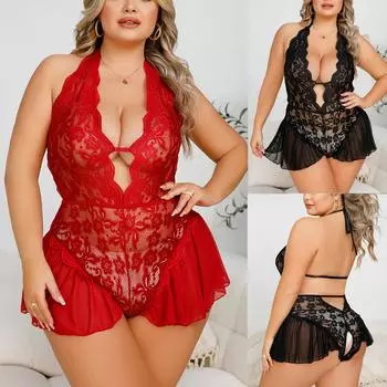 Сексуальное женское нижнее белье с кружевной сеткой, соблазнительное нижнее белье Babydoll, боди XXL