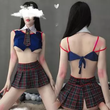 Сексуальное женское нижнее белье с открытой спиной, косплей, студенческая одежда, сладкий секс, школьница, плиссированная юбка, униформа, костюм, экзотические костюмы XS