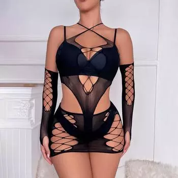 Сексуальное женское нижнее белье с ажурной сеткой, облегающее нижнее белье, эротические женские мини-платья, пляжная одежда XXS