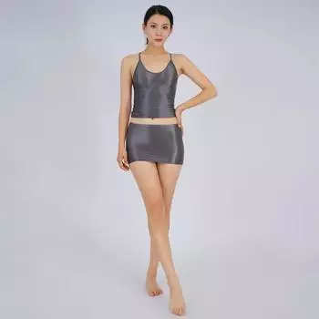 Сексуальное женское нижнее белье, тонкий, маслянистый, блестящий, глянцевый, шелковистый, обтягивающий, жилет, юбка, комплект, большой размер M