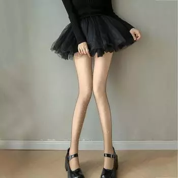 Сексуальное женское нижнее белье Звездные чулки с бриллиантами Черная кожа Белые чулки с маленькими бриллиантами Ноги Тонкие бедра с бриллиантами Rajstopy One Size бежевый