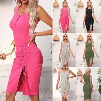 Сексуальное женское платье без рукавов, новый дизайн, женское мини-платье, элегантное вечерние, короткое платье для свидания L армия зеленый