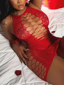 Сексуальное женское платье, цельное ночное белье, рыболовная сеть, обтягивающее нижнее белье, высокая эластичность, короткая сетчатая юбка, эротическое перспективное платье L