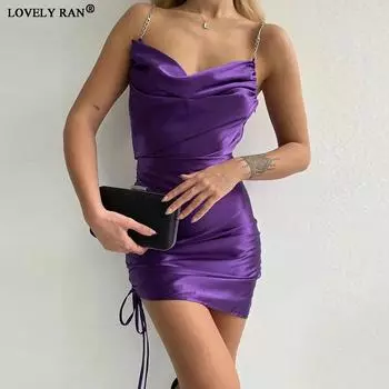 Сексуальное женское платье-комбинация с воротником ворсом и шнурком, однотонные платья без рукавов с драпированной талией, женские летние пляжные платья S чёрный