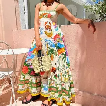 Сексуальное женское платье-комбинезон без рукавов с принтом граффити, из хлопка и льна S