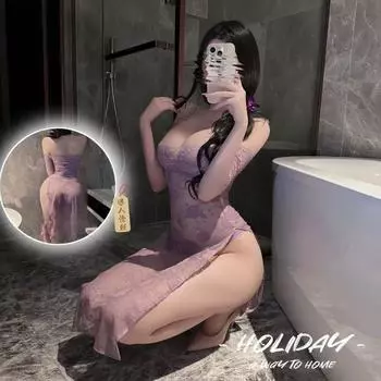 Сексуальное женское платье прозрачный ципао сексуальный соблазнительный китайский ретро чонсам юбка кружева традиционный порно экзотические костюмы фиолетовый One Size