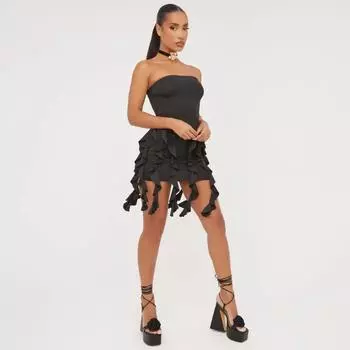 Сексуальное женское платье с кисточками и лентой в европейском и американском стиле, обернутое грудью S чёрный