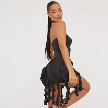Сексуальное женское платье с кисточками и лентой в европейском и американском стиле, обернутое грудью S чёрный