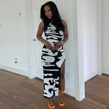 Сексуальное женское платье с принтом коровы, одежда макси без бретелек без рукавов с разрезом и открытыми плечами, вечерние элегантные вечерние платья женские S чёрный